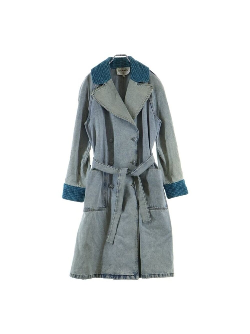 Chanel Denim Tweed Trench Coat Paneled Indigo
